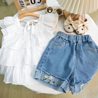 2pcs Toddler Girls Casual Lovely Embroidered Design Summer Set