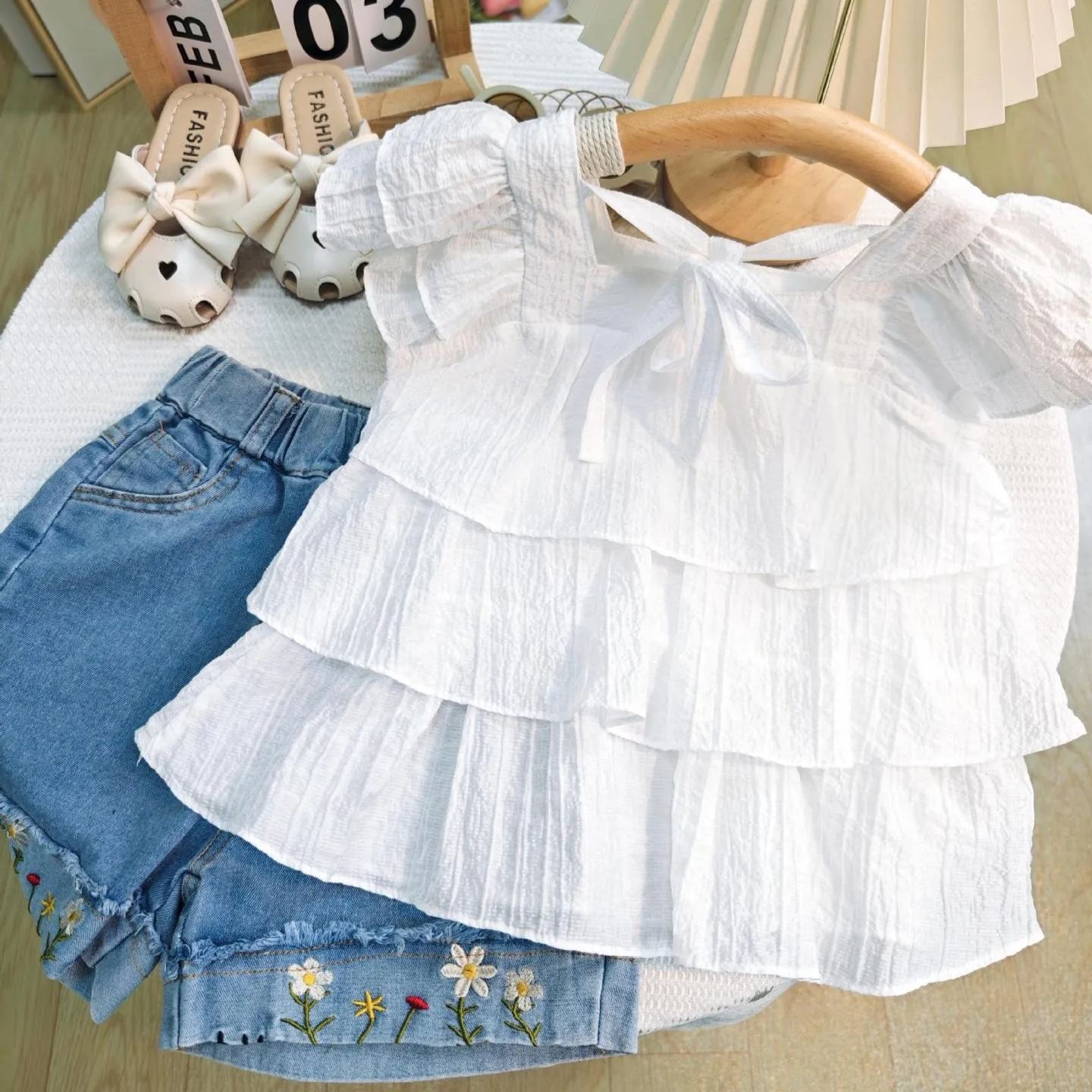 2pcs Toddler Girls Casual Lovely Embroidered Design Summer Set