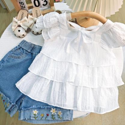 2pcs Toddler Girls Casual Lovely Embroidered Design Summer Set