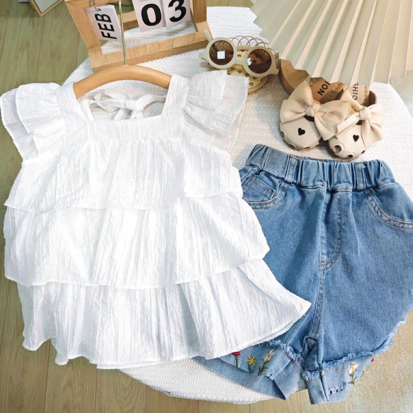 2pcs Toddler Girls Casual Lovely Embroidered Design Summer Set