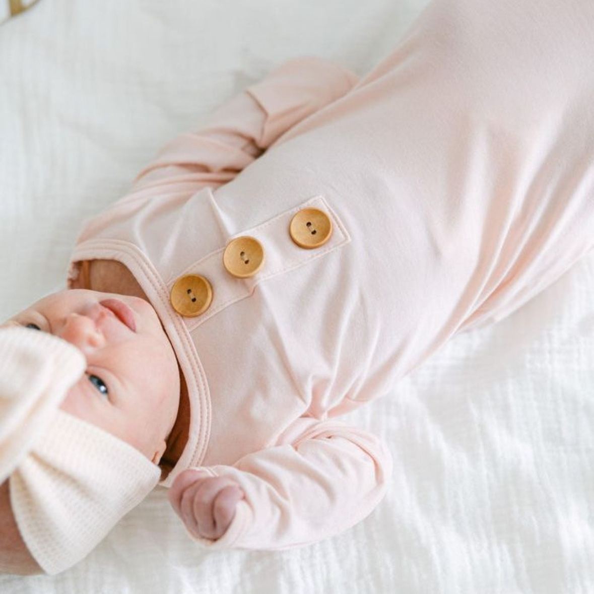 Solid Olive Bamboo Baby Knot Gown & Hat