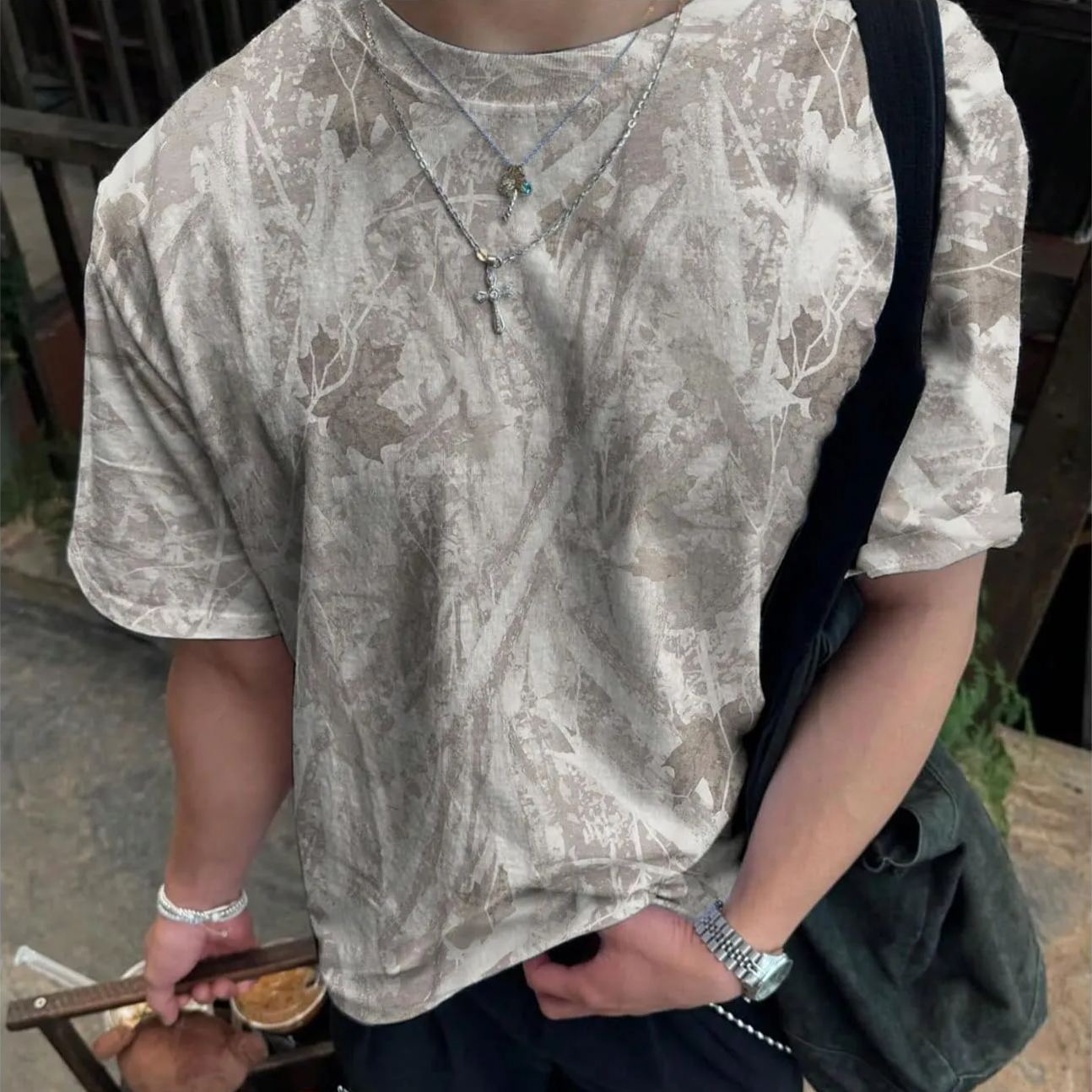 Unisex's Regular Fit All Over Print Short Sleeve Tee, Casual Streetwear T-shirt for Summer, Unisex Top for Daily Wear, Man