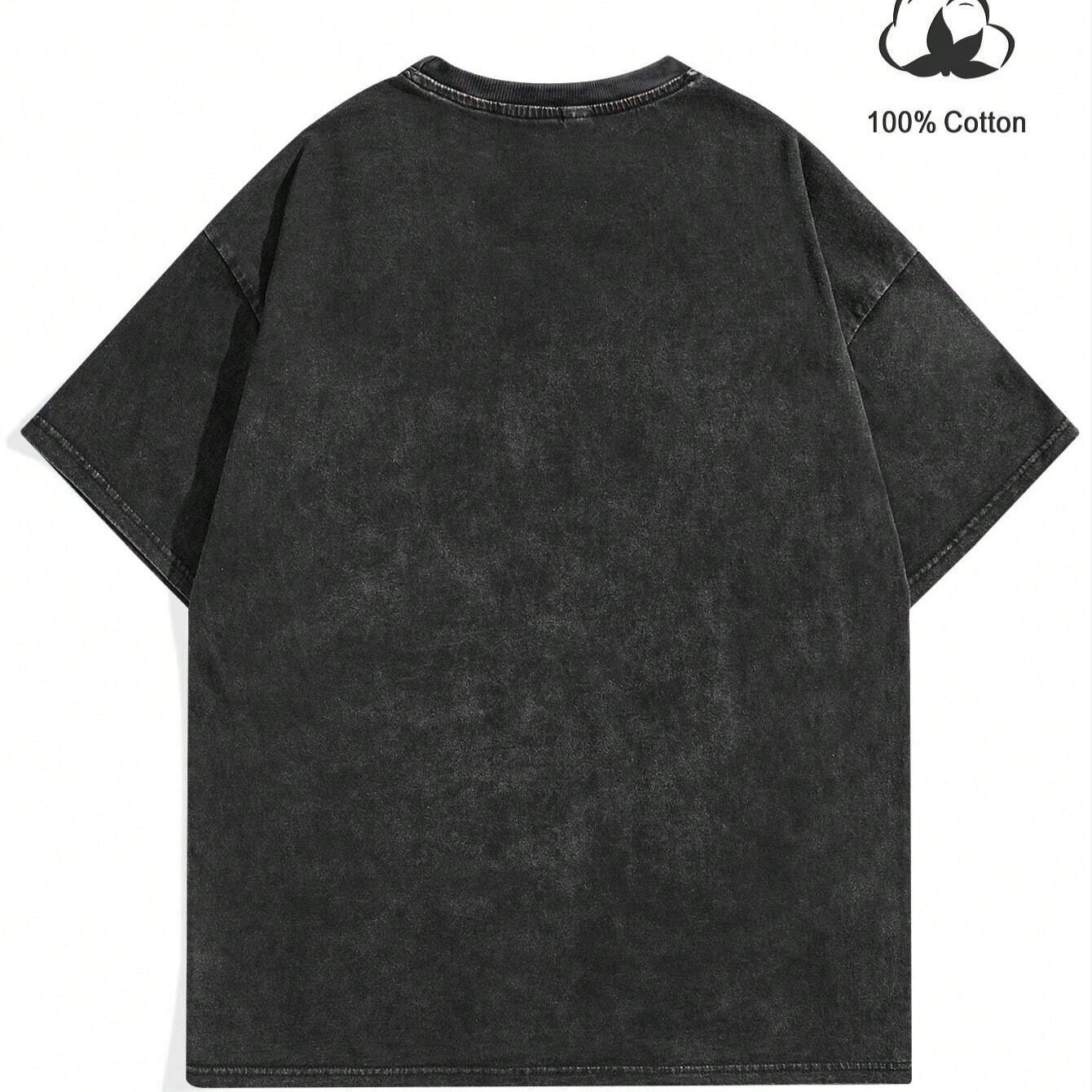 Figure & Star Print Drop Shoulder Tee- Casual Regular Fit Street Fashion Round Neck T-shirt 