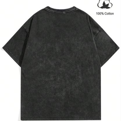 Figure & Star Print Drop Shoulder Tee- Casual Regular Fit Street Fashion Round Neck T-shirt 