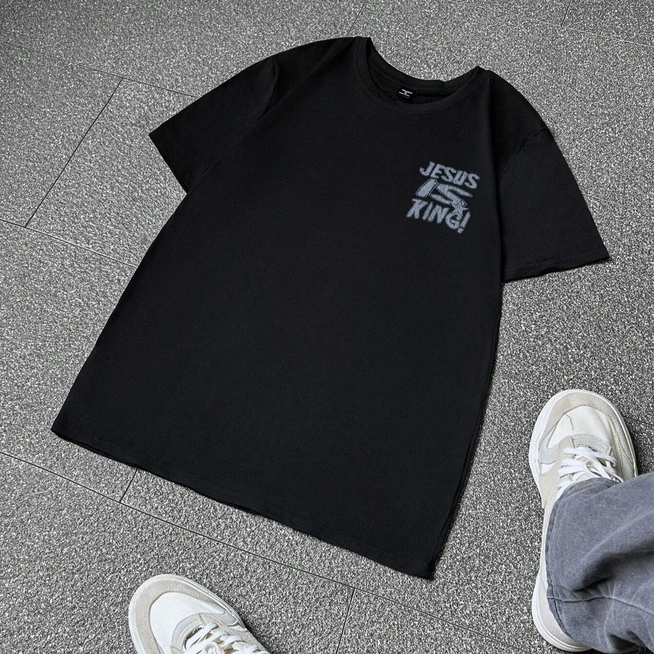 Jesus Is King Letter Print Short Sleeve Tee-Loose Casual Comfy T-shirt for Summer