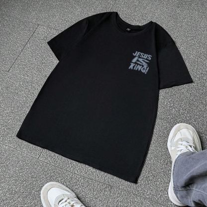 Jesus Is King Letter Print Short Sleeve Tee-Loose Casual Comfy T-shirt for Summer