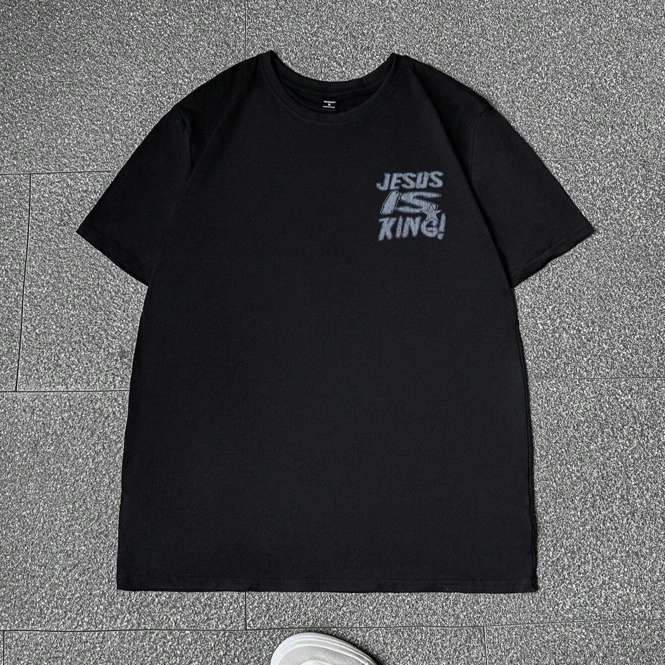 Jesus Is King Letter Print Short Sleeve Tee-Loose Casual Comfy T-shirt for Summer