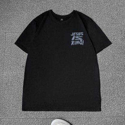 Jesus Is King Letter Print Short Sleeve Tee-Loose Casual Comfy T-shirt for Summer