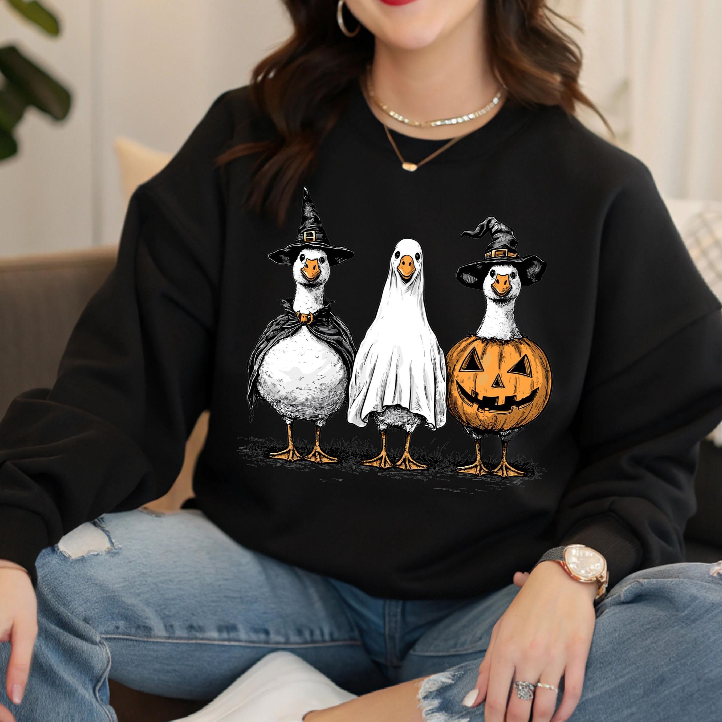 Spooky Ghost Goose Halloween Shirt - Pumpkin Skeleton Tee