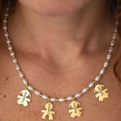 Custom Pearl Choker with Child Motifs and Engravings