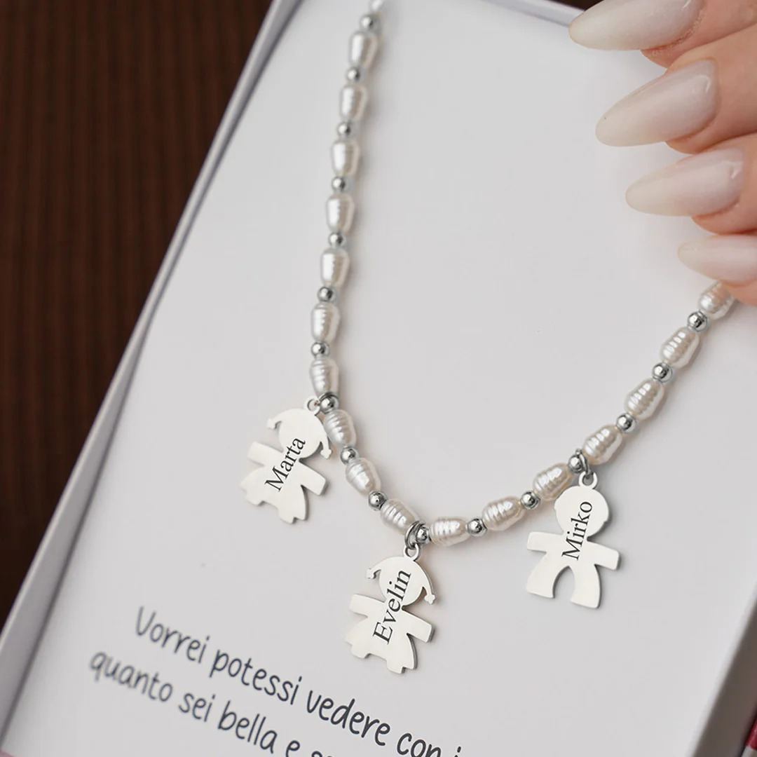 Custom Pearl Choker with Child Motifs and Engravings
