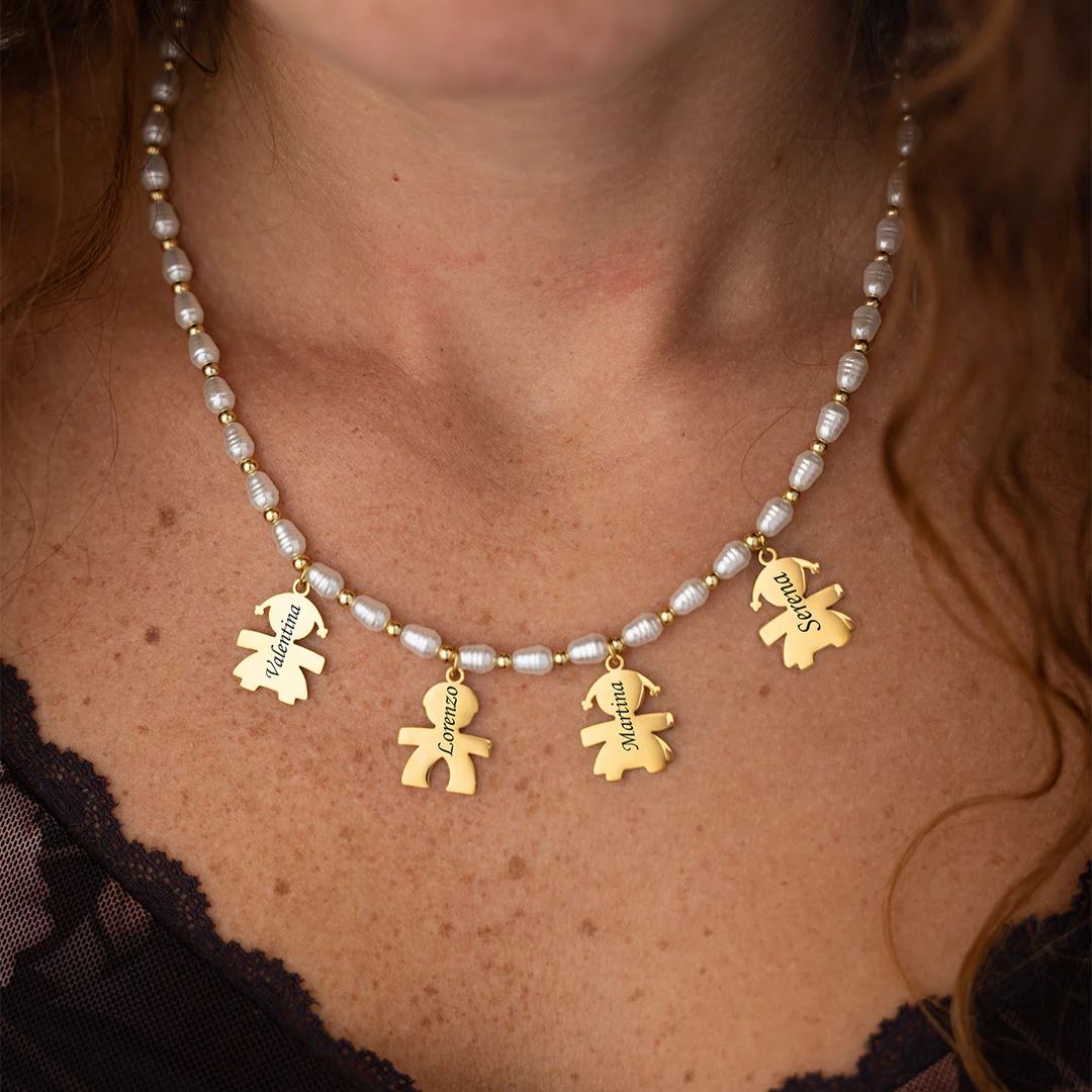 Custom Pearl Choker with Child Motifs and Engravings