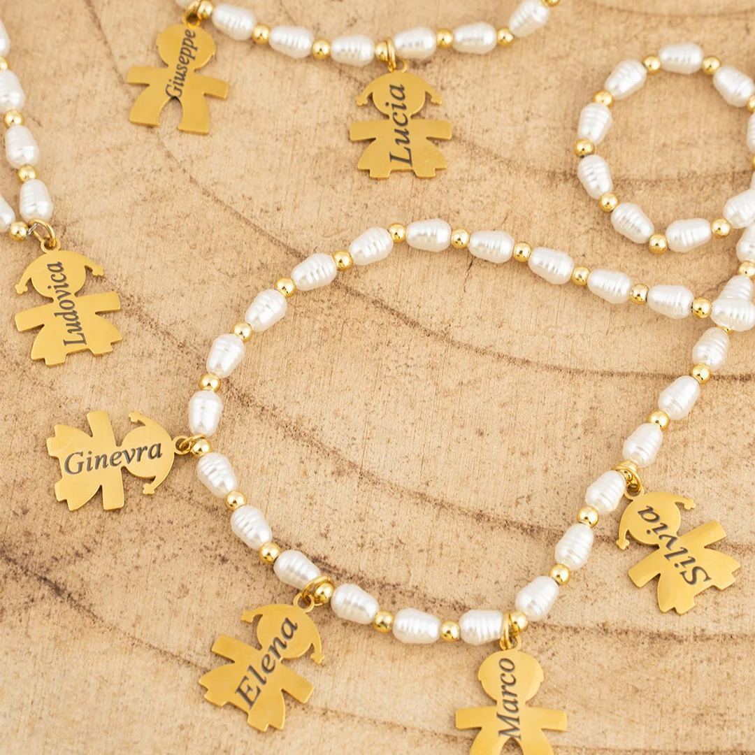 Custom Pearl Choker with Child Motifs and Engravings