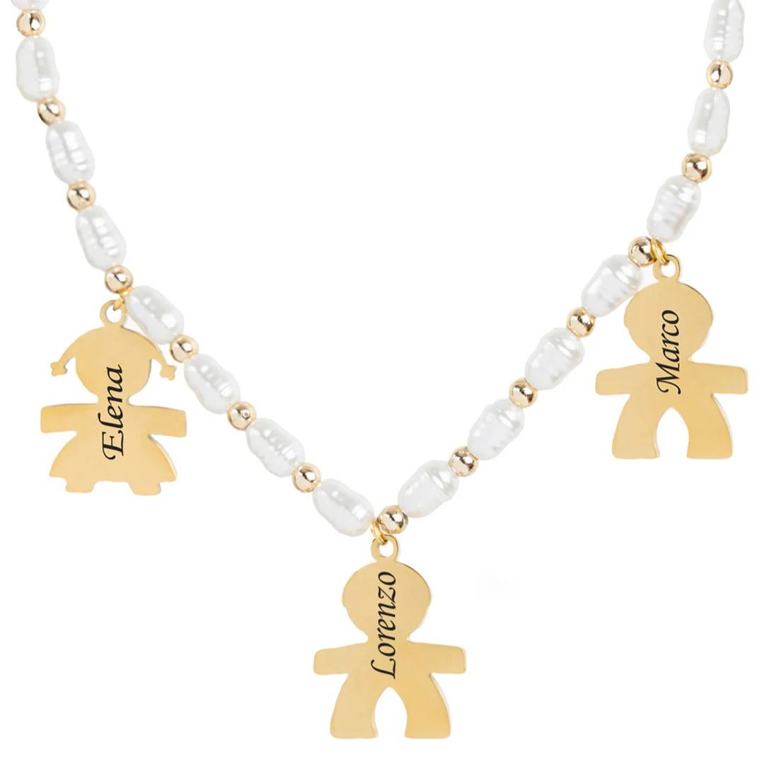 Custom Pearl Choker with Child Motifs and Engravings