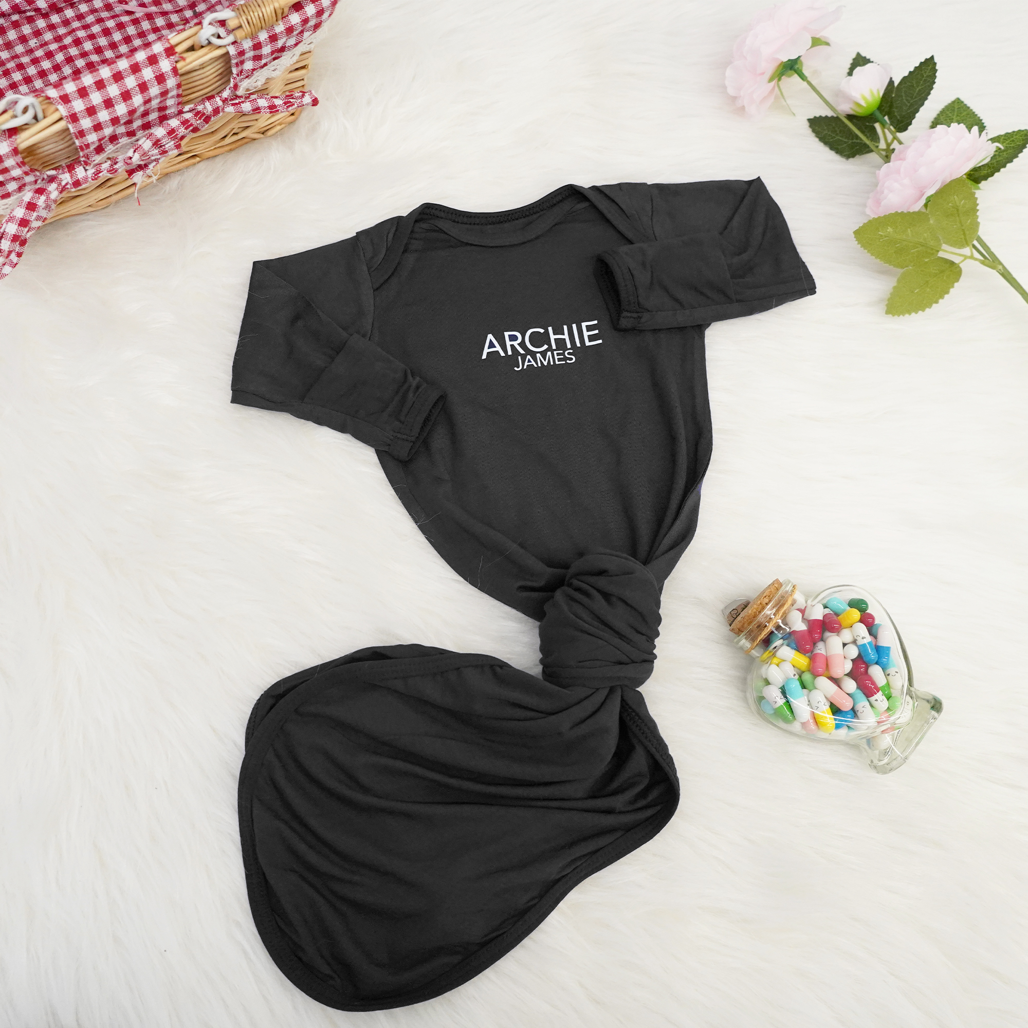 2pcs Personalized  Printed Baby Knot Gowns