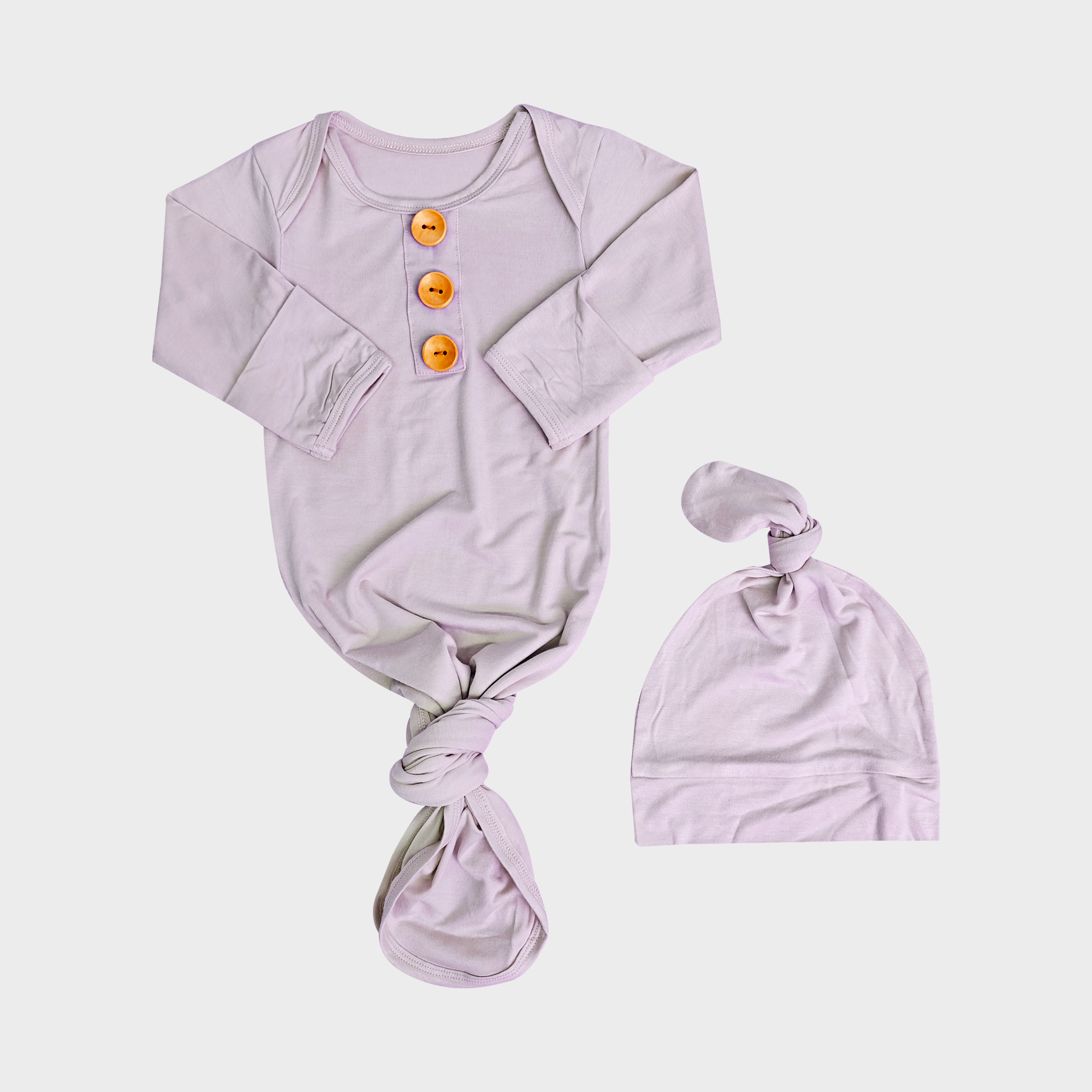 2pcs Baby Solid Color Knot Gowns with Button Closure