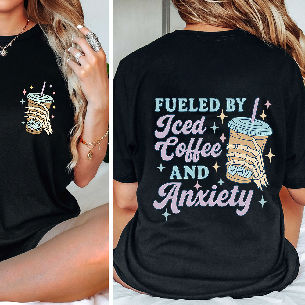 Mom Breastfeeding Nursing T-Shirt - Fueled by Iced Coffee and Anxiety