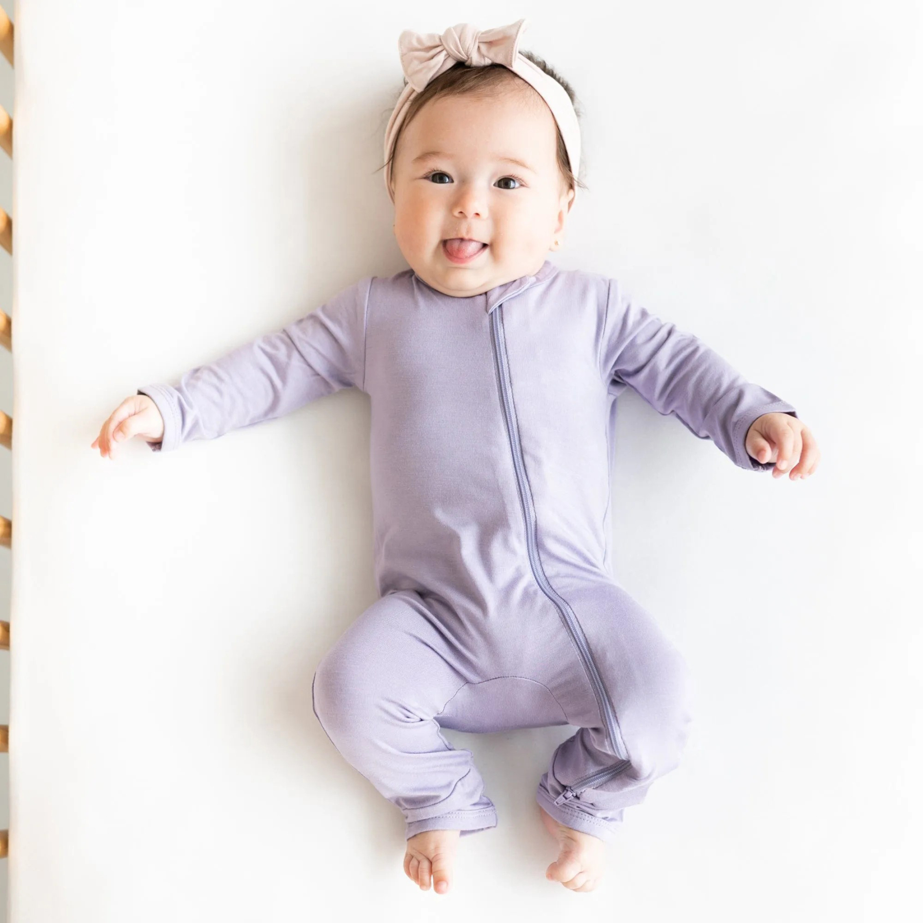 Baby Bamboo Zipper Rompers in Taro