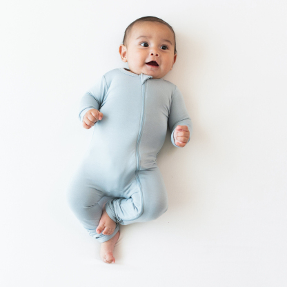Baby Bamboo Zipper Rompers in Fog