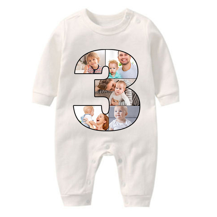Birthday Number Frame Family Photo, Custom Baby Rompers