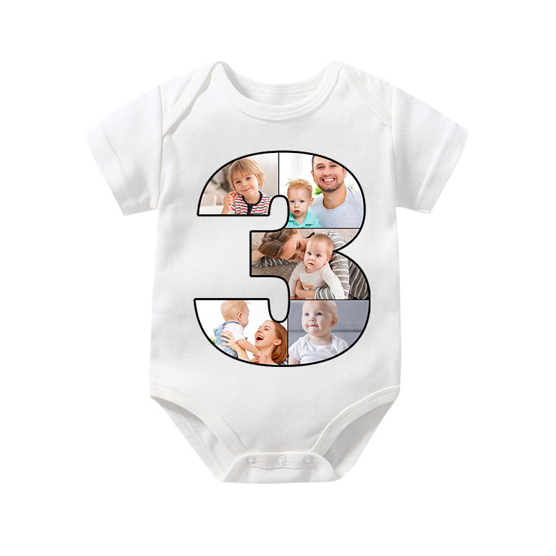 Birthday Number Frame Family Photo, Custom Baby Rompers