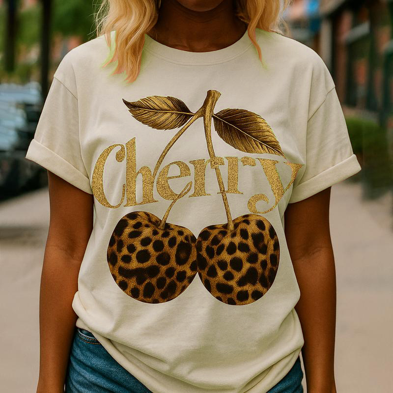 Leopard Print Cherry Gold T-Shirt