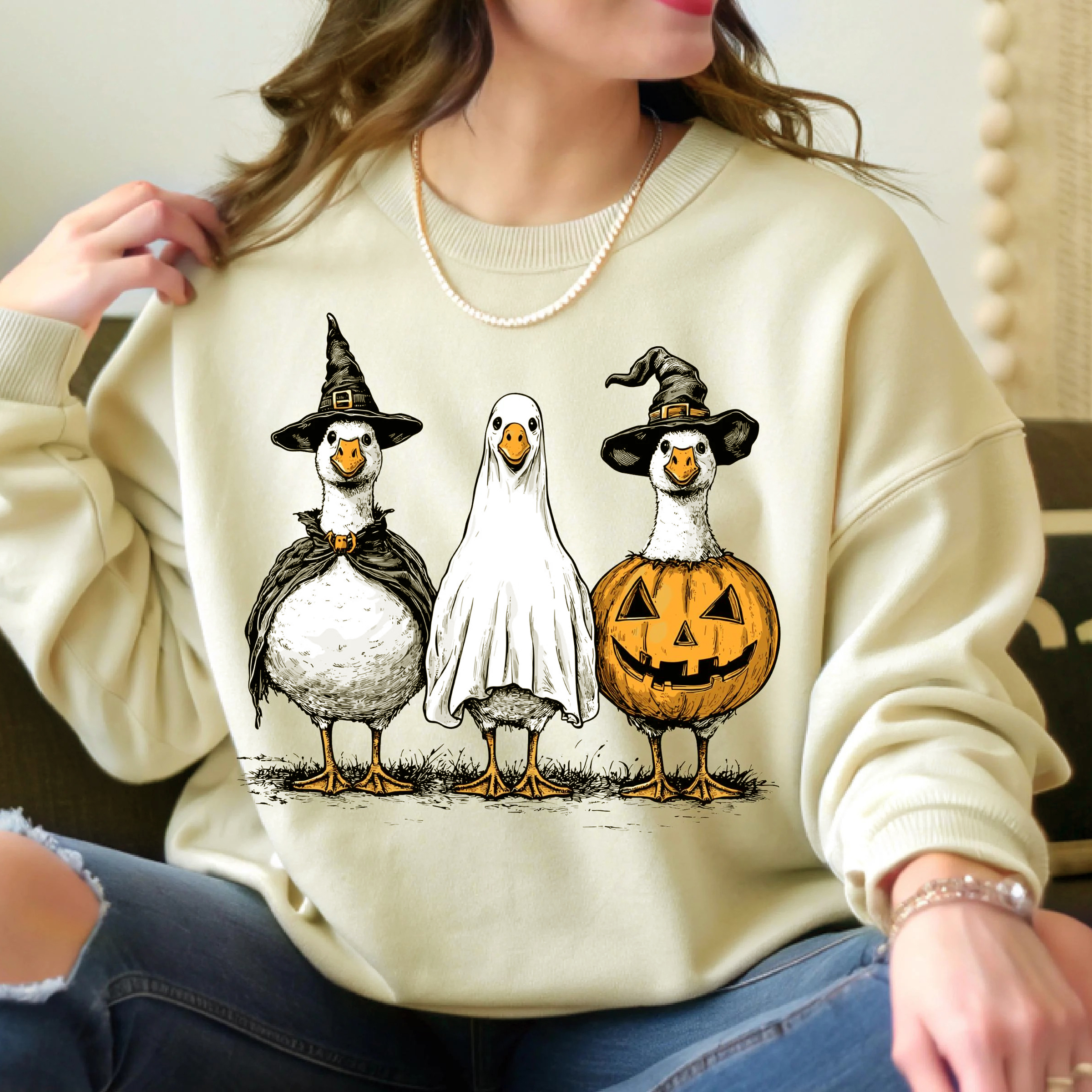 Spooky Ghost Goose Halloween Shirt - Pumpkin Skeleton Tee