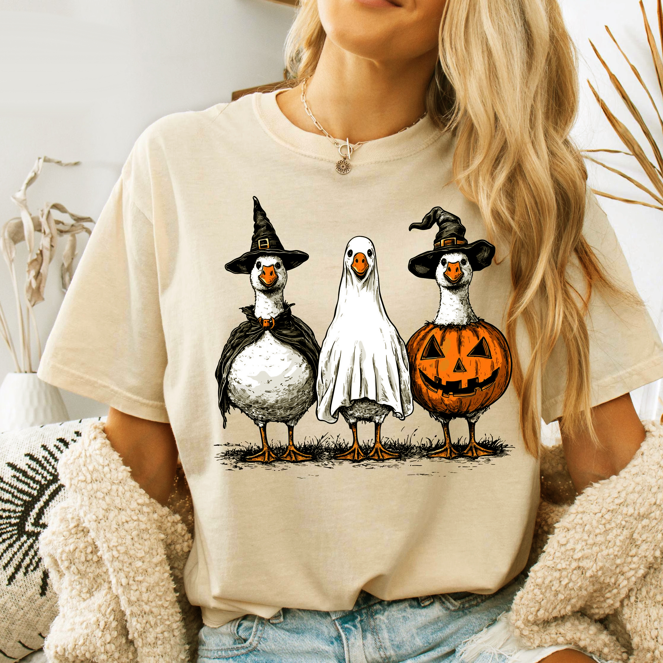 Spooky Ghost Goose Halloween Shirt - Pumpkin Skeleton Tee