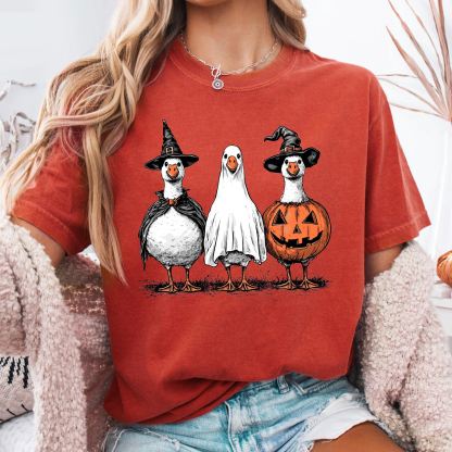 Spooky Ghost Goose Halloween Shirt - Pumpkin Skeleton Tee