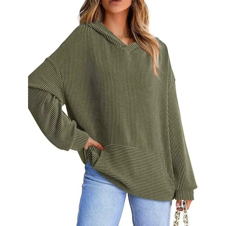 Women's Loose Ribbed Knit Hoodie