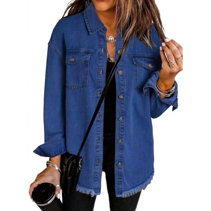 Women's Ripped Fringe Denim Jacket