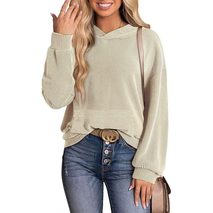 Women's Loose Ribbed Knit Hoodie
