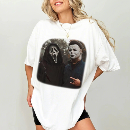 Vintage Halloween Horror T-Shirt - Ghost Face & Michael Myers Graphic Tee