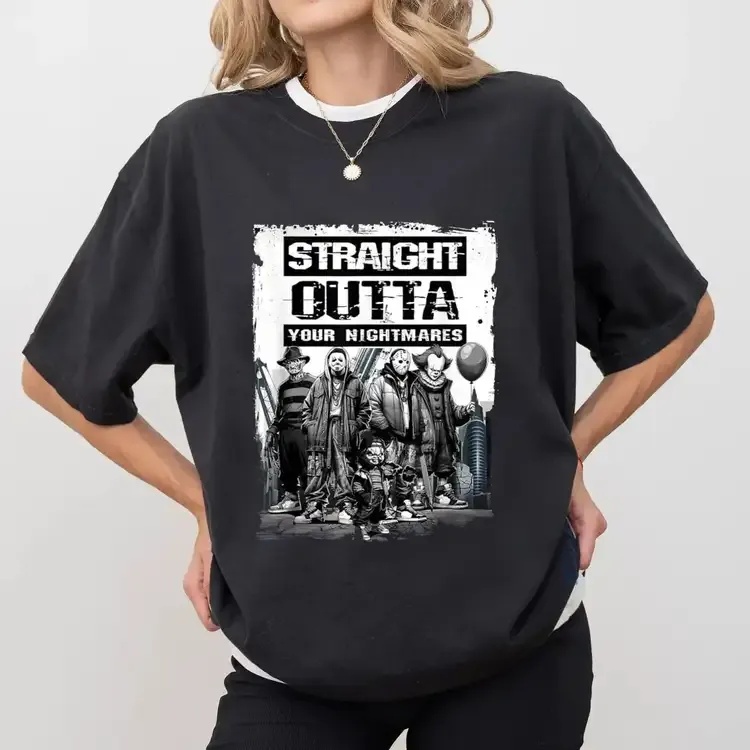 Straight Outta Nightmares Vintage Horror T-Shirt - Halloween Graphic Tee