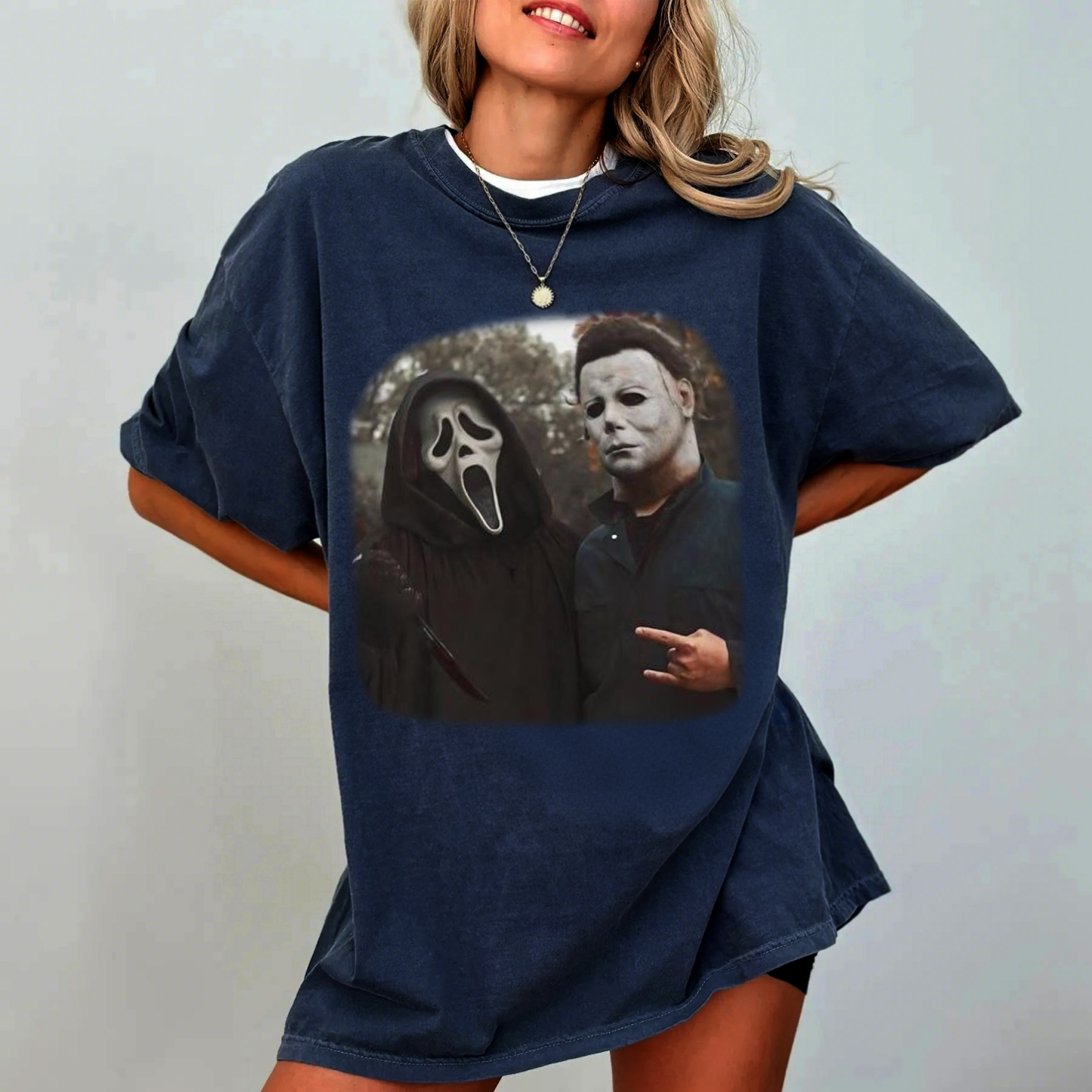Vintage Halloween Horror T-Shirt - Ghost Face & Michael Myers Graphic Tee