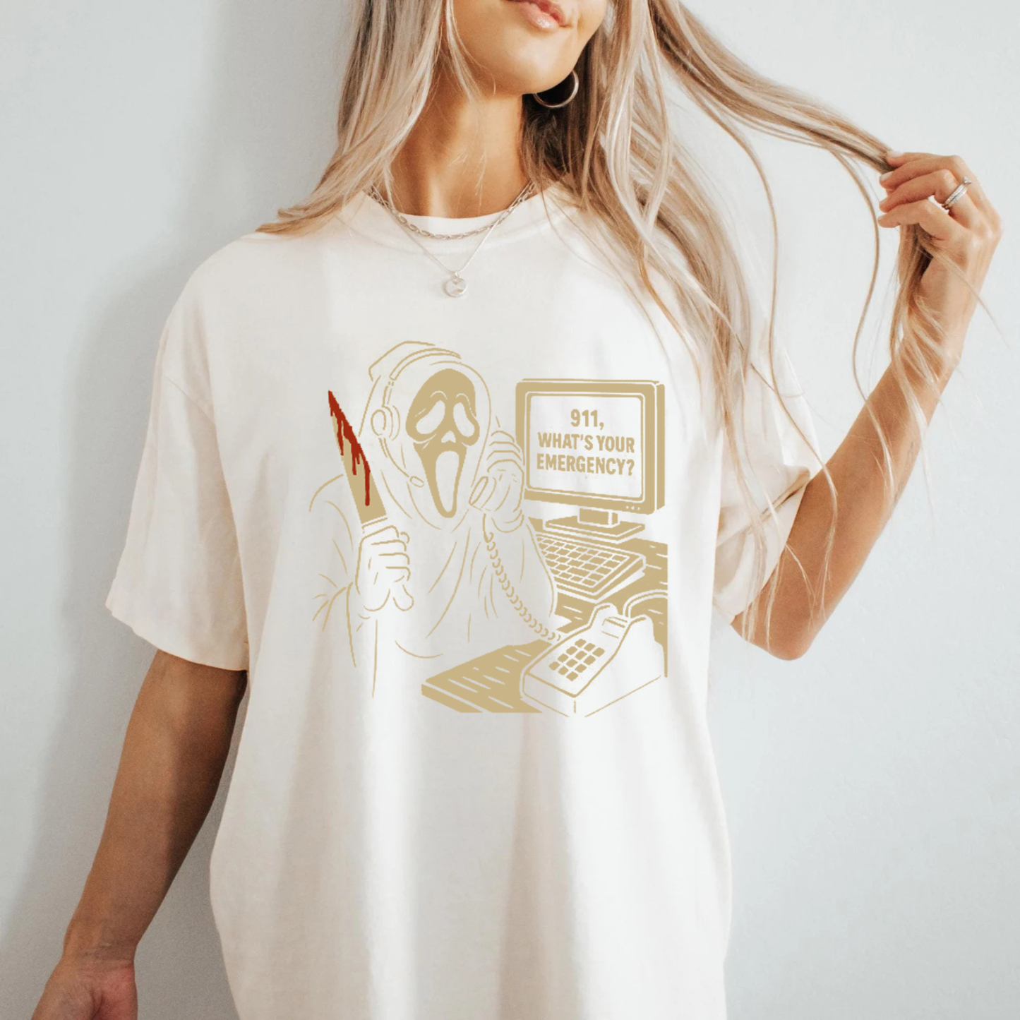 Ghostface 911 Call T-Shirt - Scary Halloween Tee