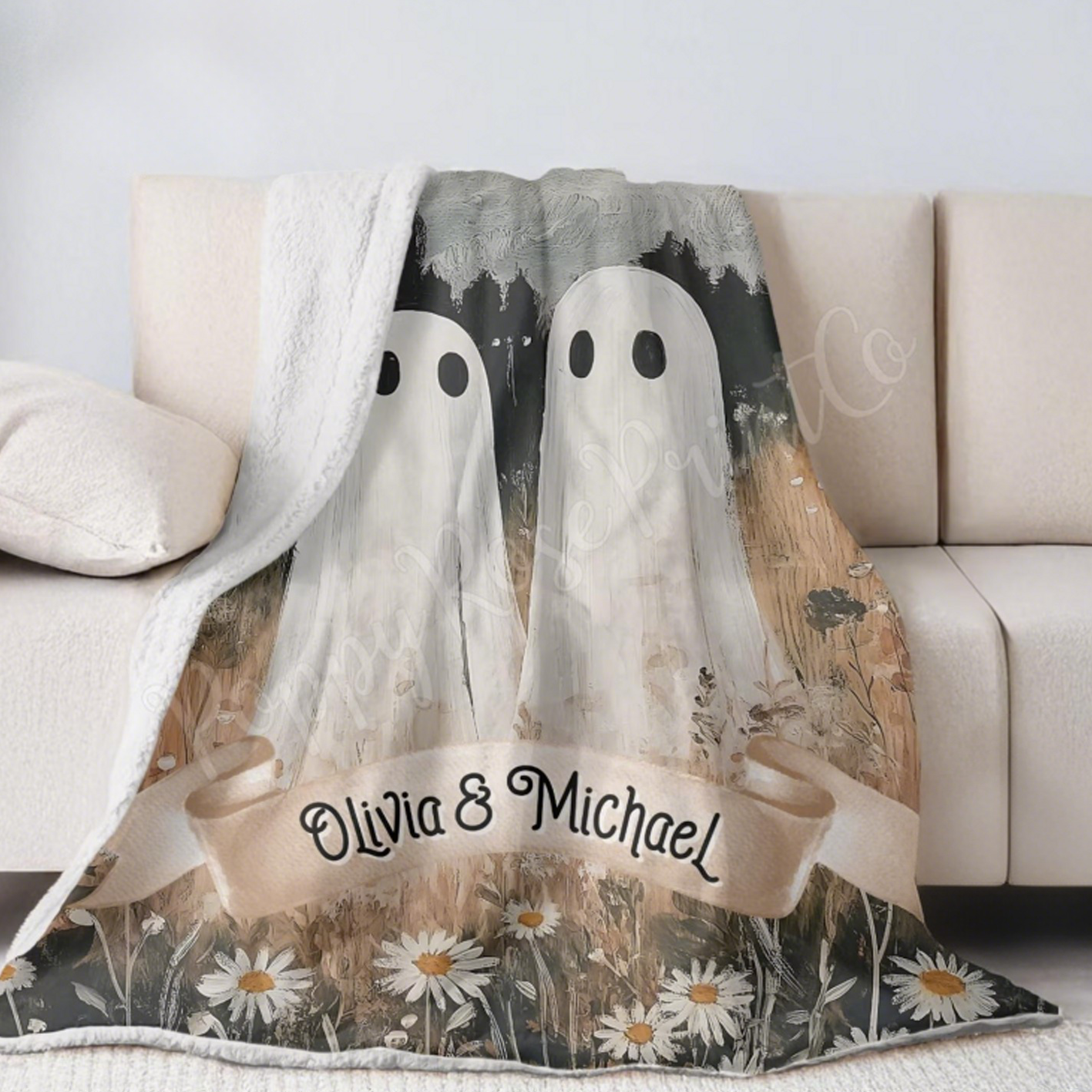 Ghost Couple Halloween Blanket
