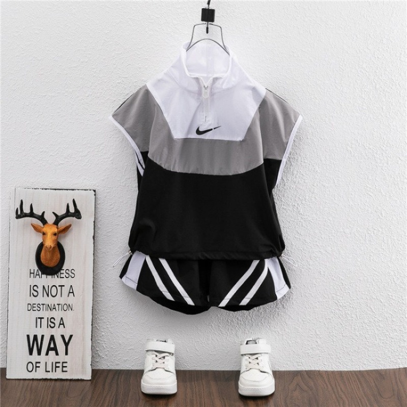 2pcs Toddler Boys Zip-Front Sport Top & Performance Shorts