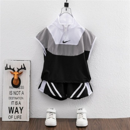 2pcs Toddler Boys Zip-Front Sport Top & Performance Shorts