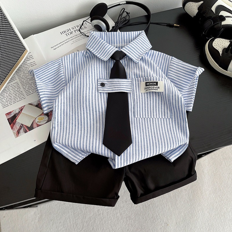 2pcs Toddler Boys Vertical Stripe Shirt & Formal Pants