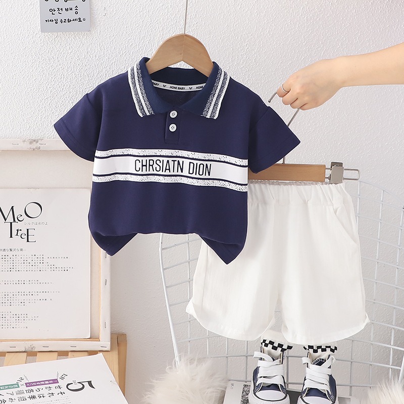 2pcs Toddler Boys Letter Print Polo & Solid Shorts