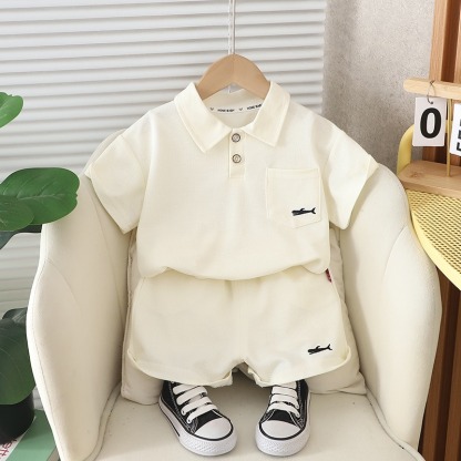 2pcs Toddler Boys Solid Color Collared Polo Shirt & Shorts