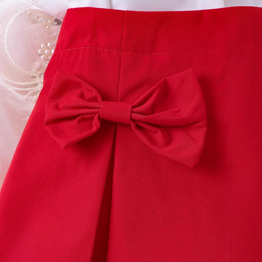 2pcs Toddler Girls Cute Ruffle Detail Sleeveless Top & Bowknot Skirt