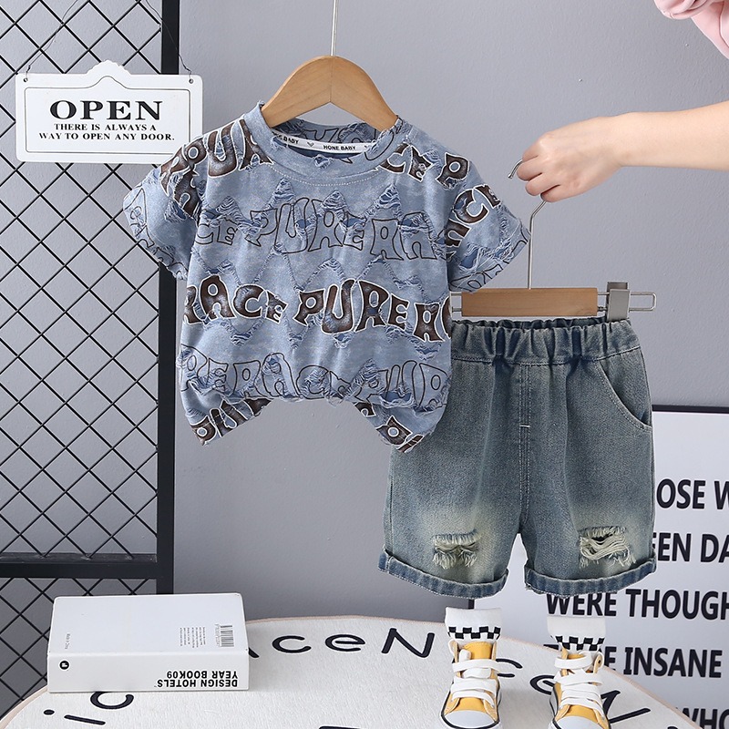 2pcs Toddler Boys Distressed Short Sleeve & Shorts