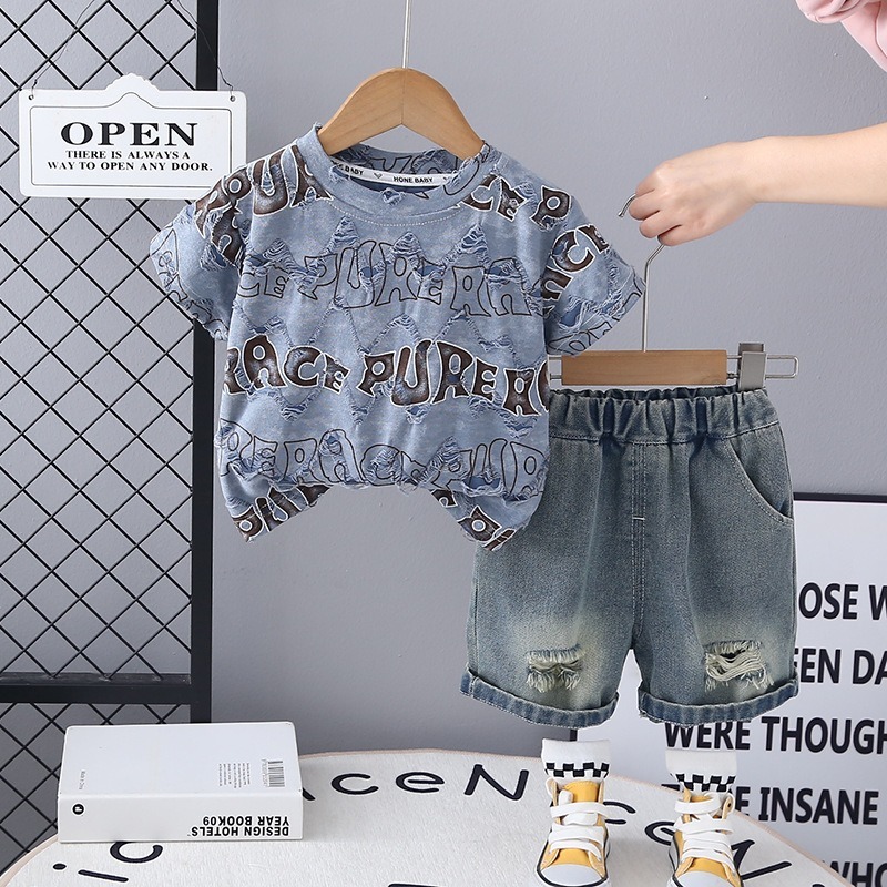 2pcs Toddler Boys Distressed Short Sleeve & Shorts