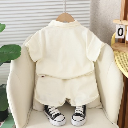 2pcs Toddler Boys Solid Color Collared Polo Shirt & Shorts