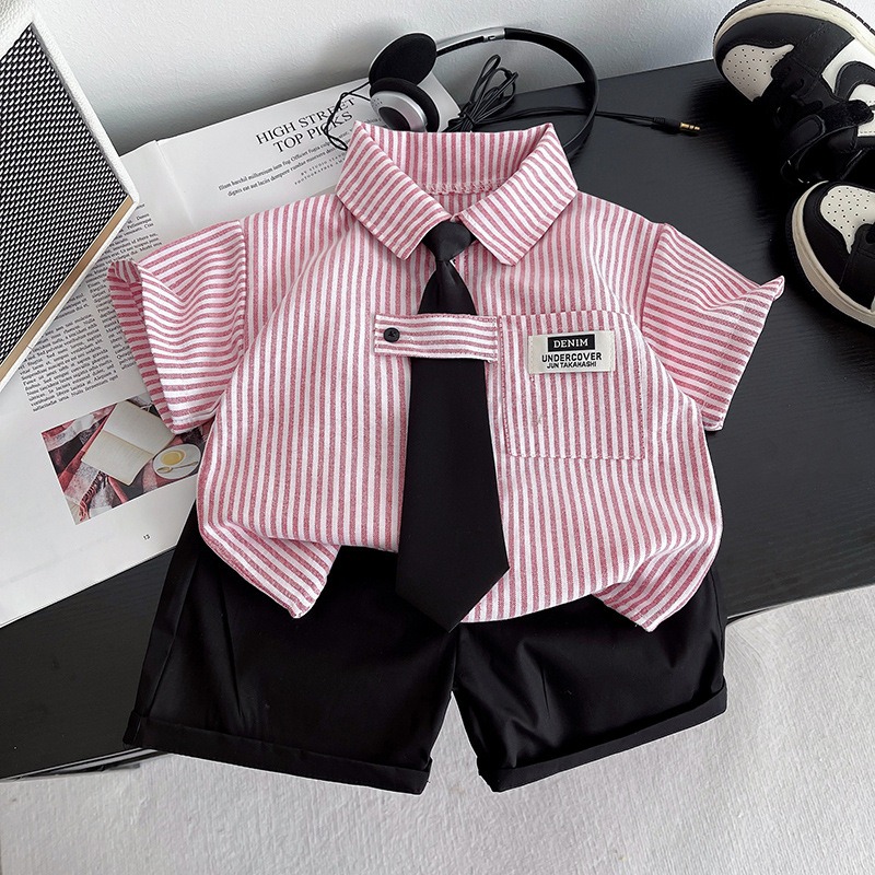 2pcs Toddler Boys Vertical Stripe Shirt & Formal Pants