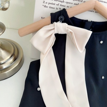 Toddler Girls Pearl Bow Sleeveless Ruffle A-Line Hem Dress