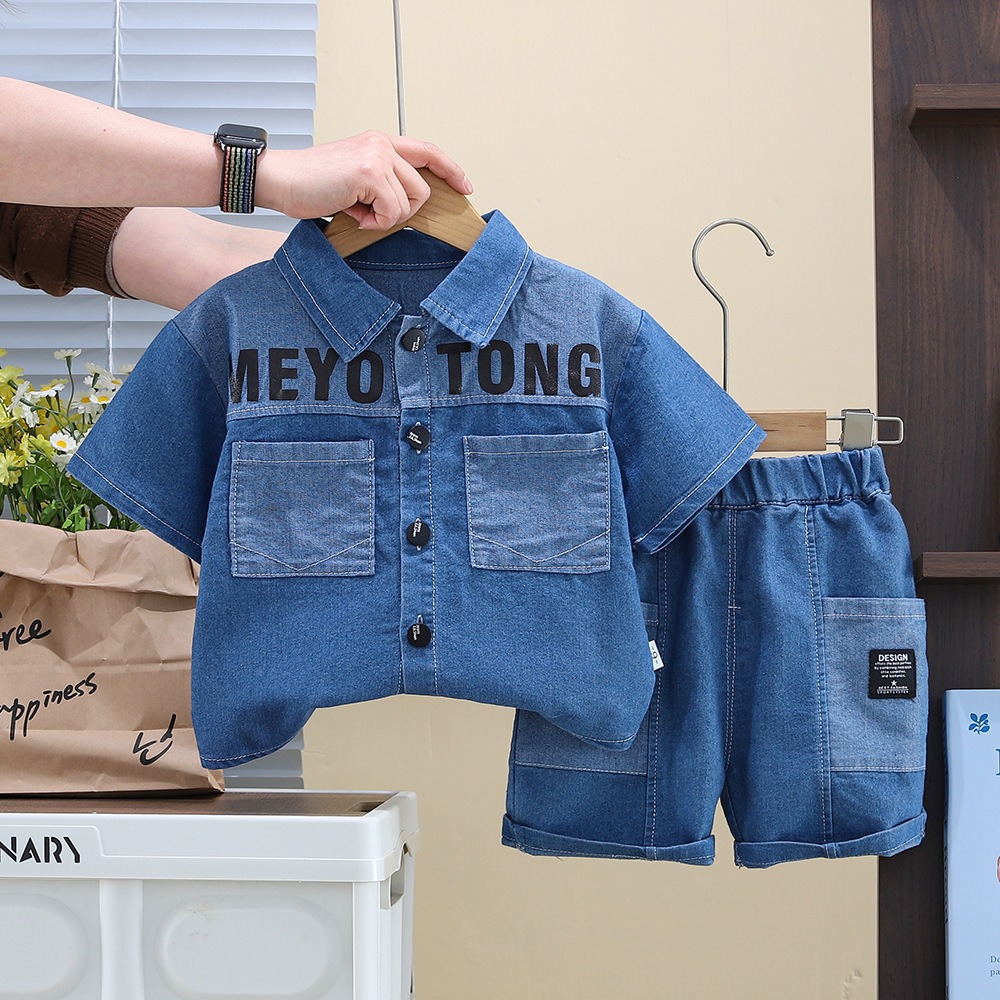 2pcs Toddler Boys Denim Jacket & Shorts