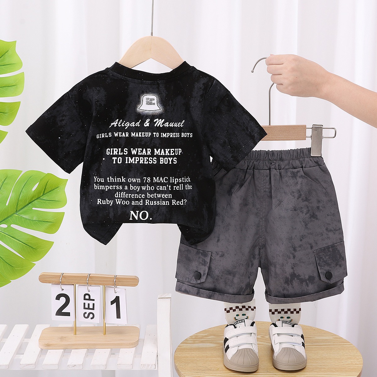 2pcs Toddler Boys Vintage Wash Tee & Shorts